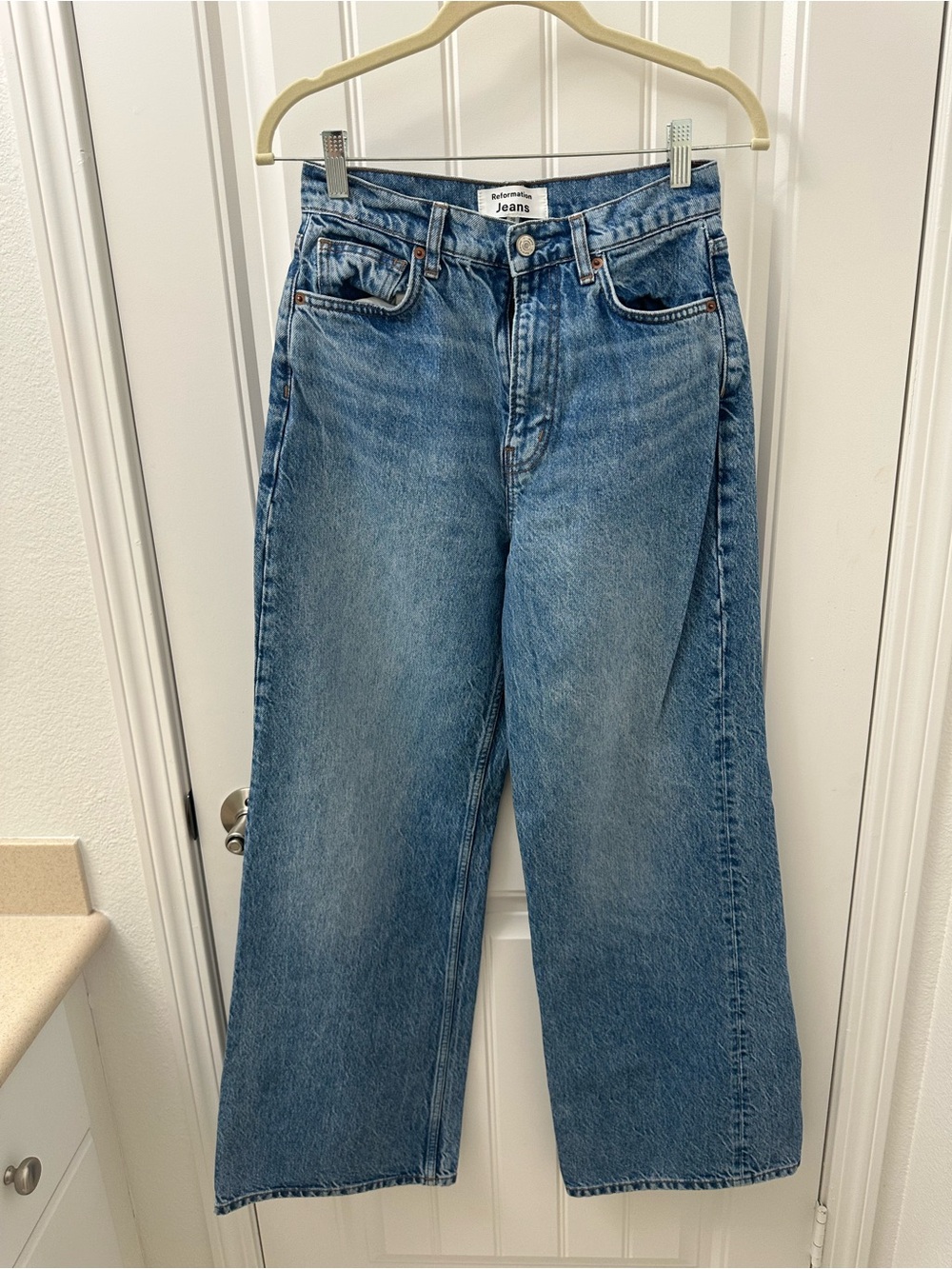 Reformation Medium Blue High-Rise Wide-Leg Jeans